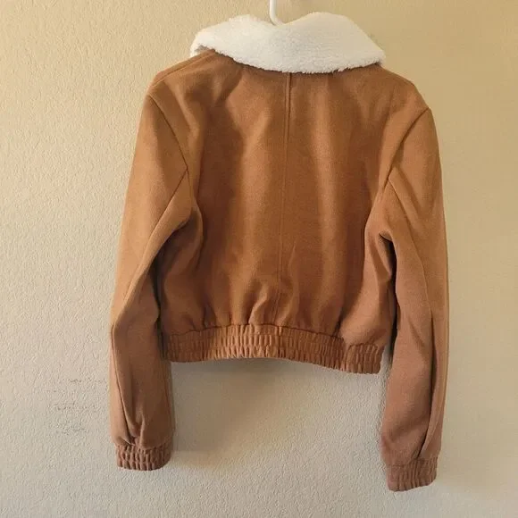 Windsor Brown Boxy Sherpa Winter Full Zip Jacket Womens Size Large Pockets Nwt - Picture 7 of 7
